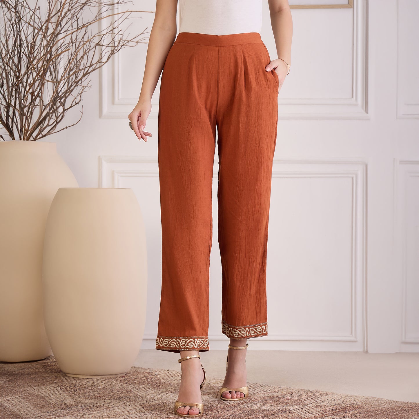 Earthy Brown Yoke Embroidered Co-ord Set