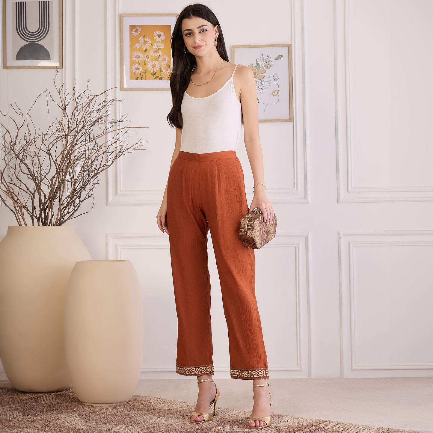 Earthy Brown Yoke Embroidered Co-ord Set