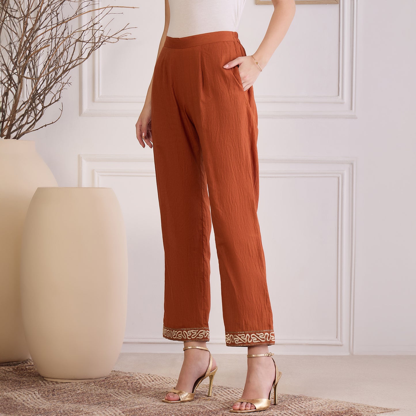 Earthy Brown Yoke Embroidered Co-ord Set