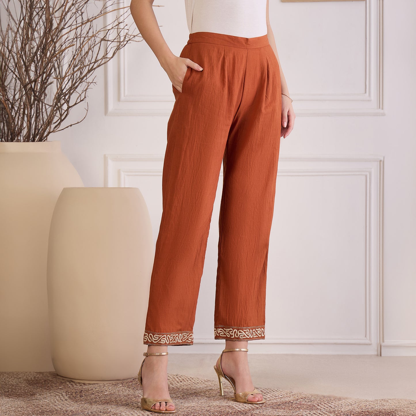 Earthy Brown Yoke Embroidered Co-ord Set