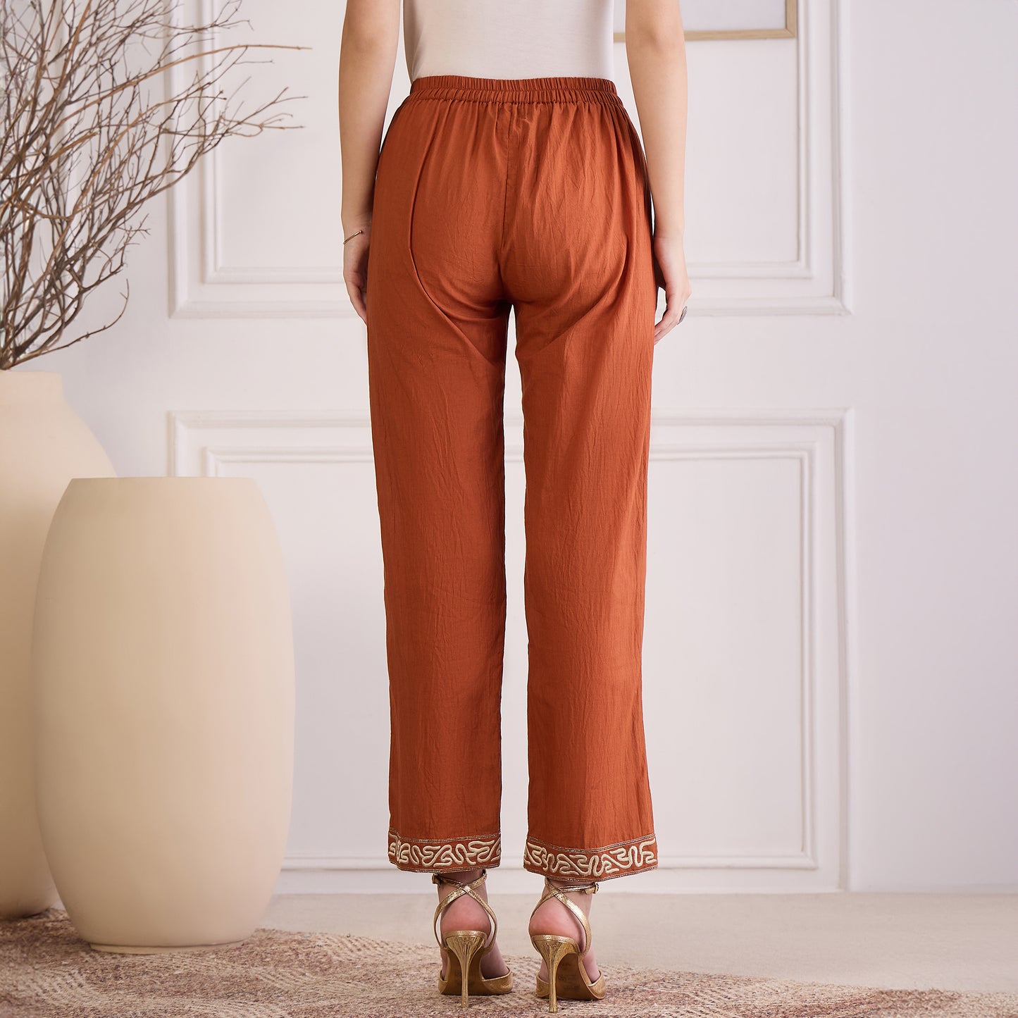 Earthy Brown Yoke Embroidered Co-ord Set