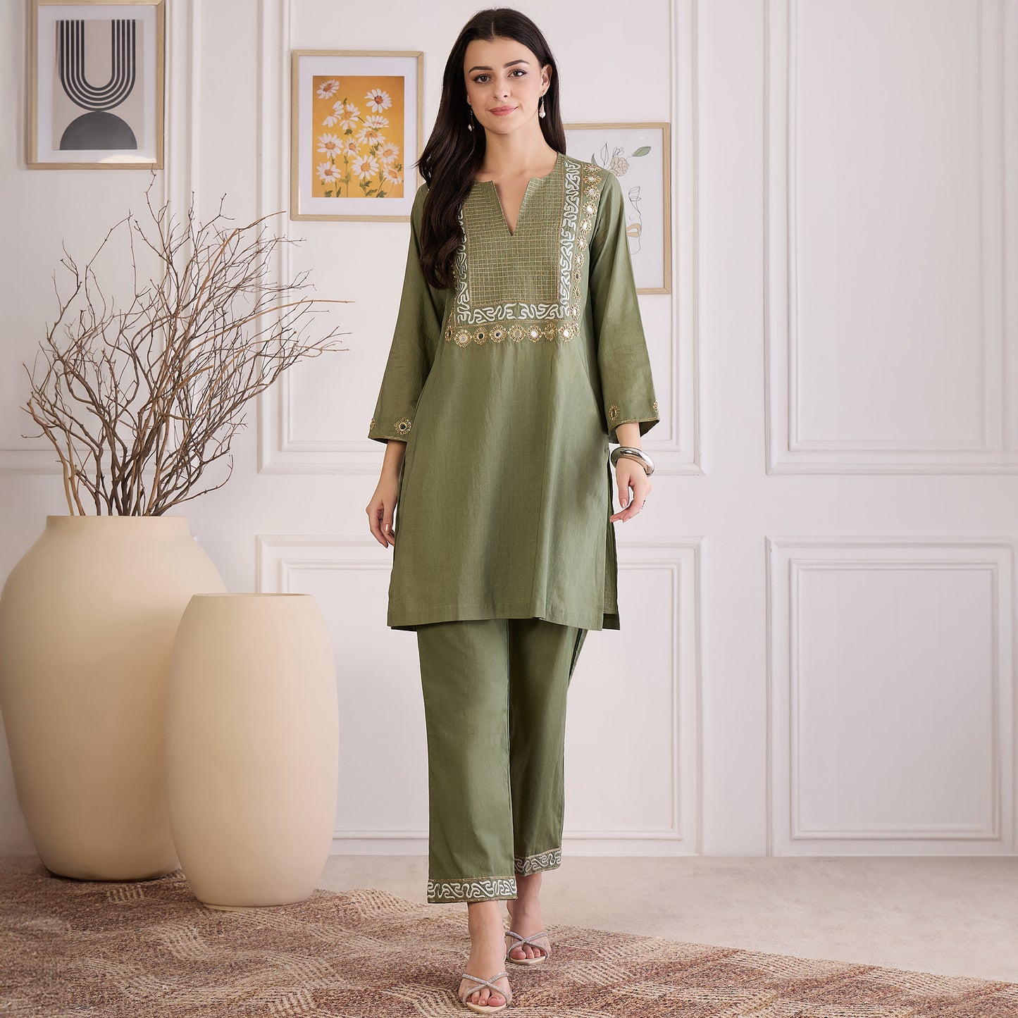Green Yoke Embroidered Co-ord Set