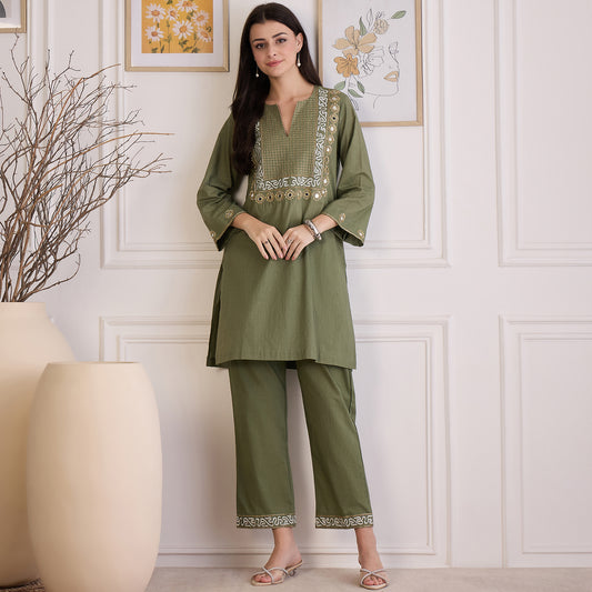 Green Yoke Embroidered Co-ord Set