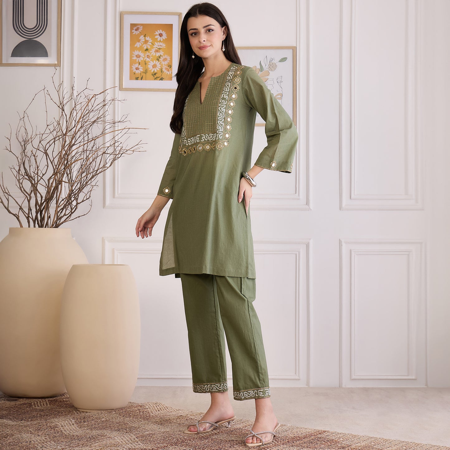 Green Yoke Embroidered Co-ord Set