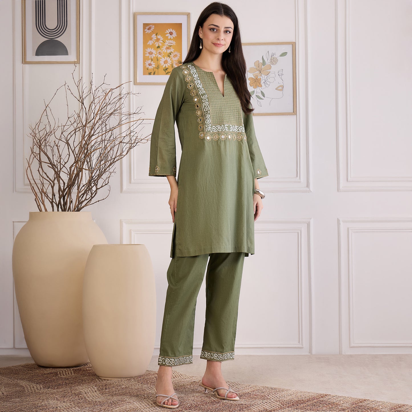 Green Yoke Embroidered Co-ord Set