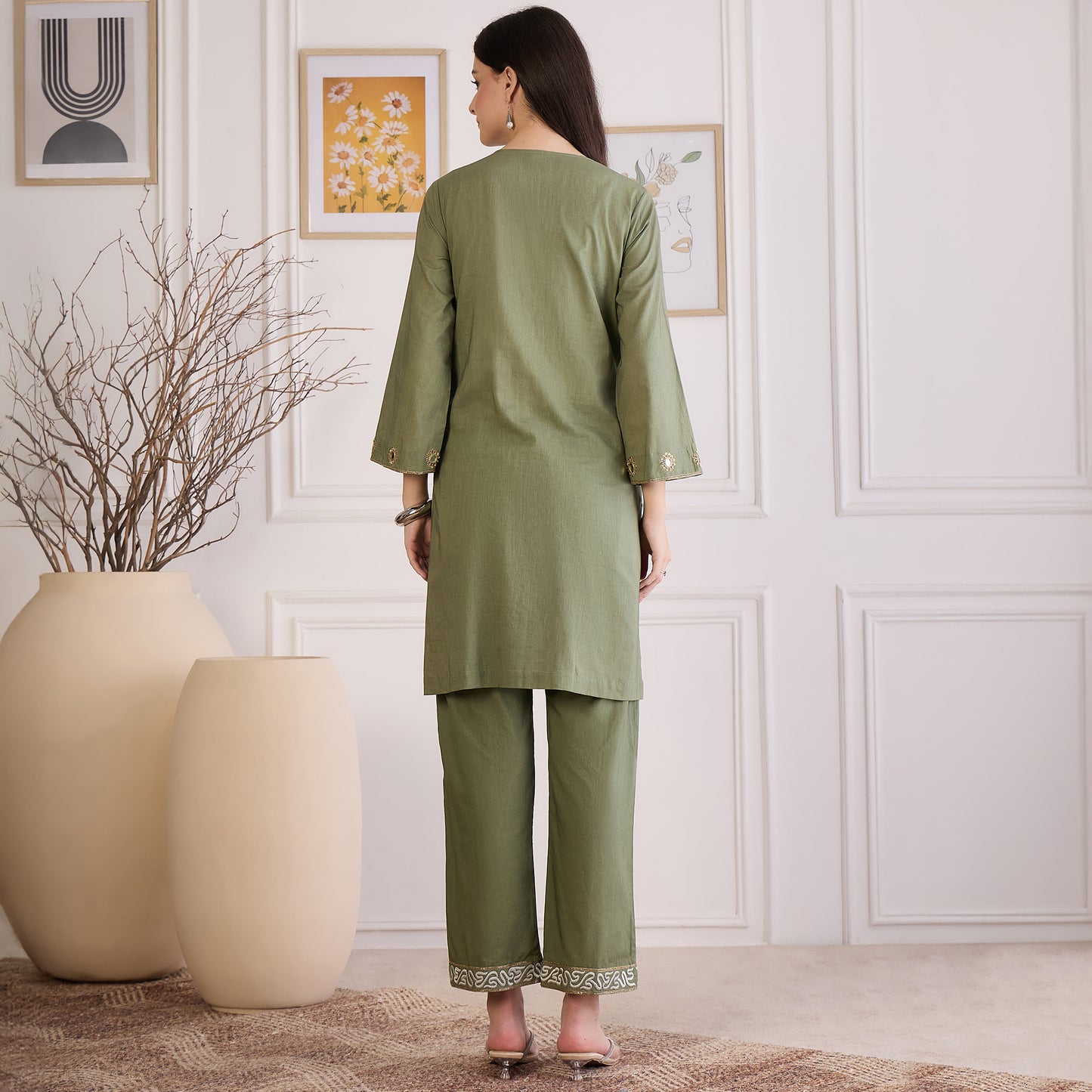 Green Yoke Embroidered Co-ord Set