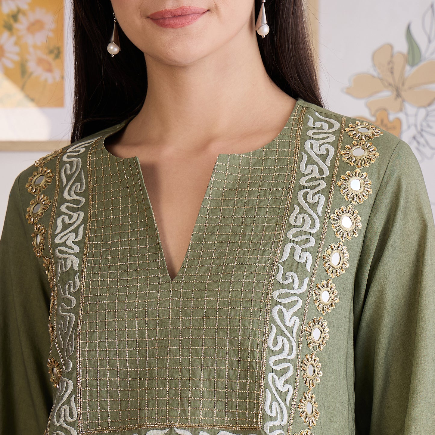 Green Yoke Embroidered Co-ord Set