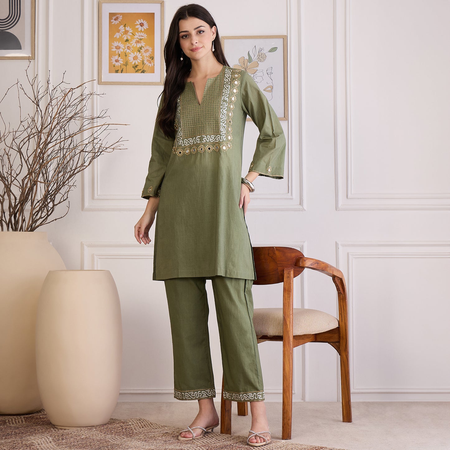 Green Yoke Embroidered Co-ord Set
