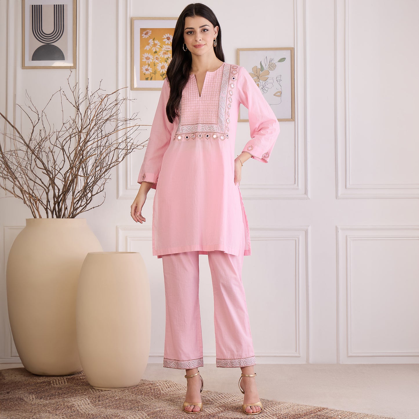 Pink Yoke Embroidered Co-ord Set
