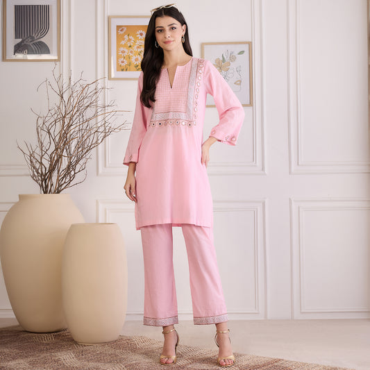 Pink Yoke Embroidered Co-ord Set