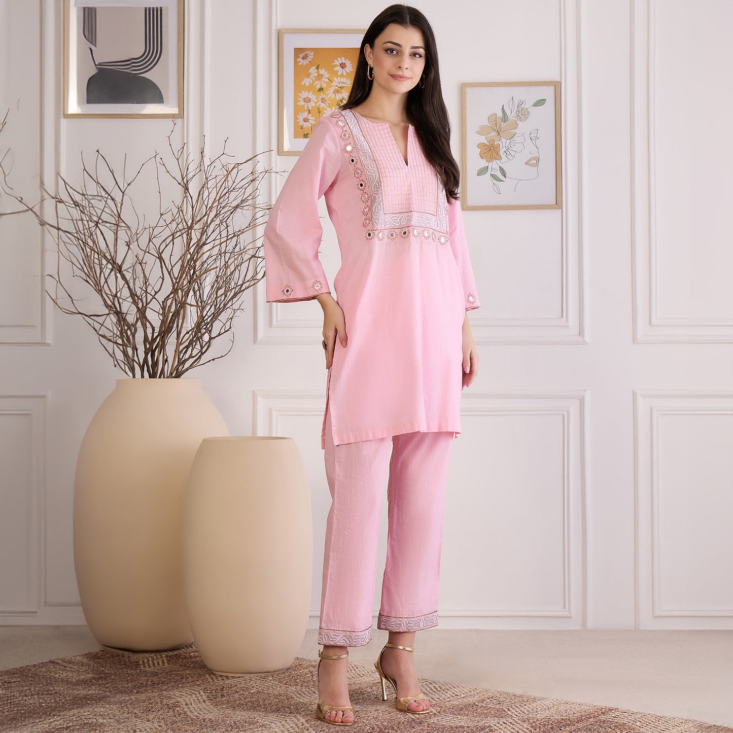 Pink Yoke Embroidered Co-ord Set