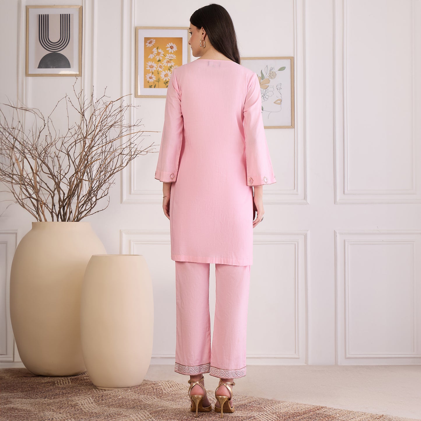 Pink Yoke Embroidered Co-ord Set