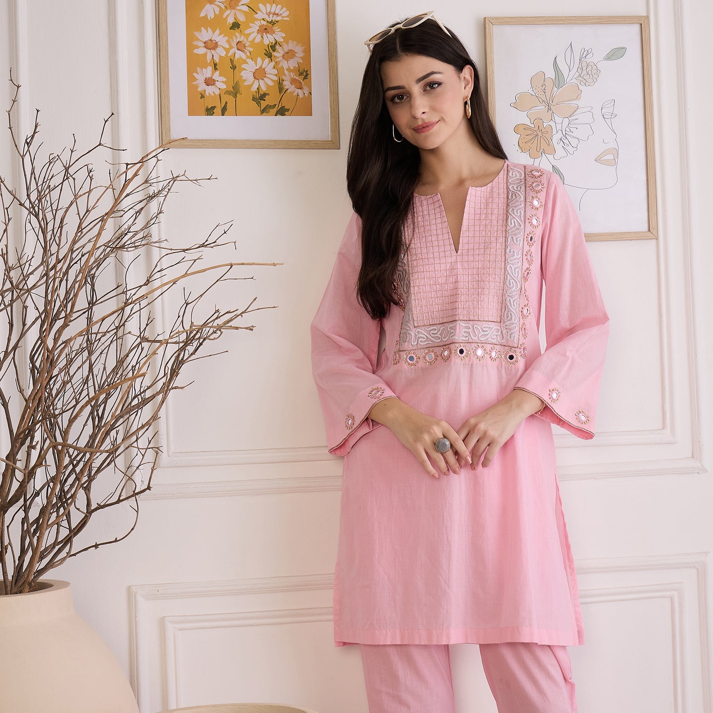 Pink Yoke Embroidered Co-ord Set