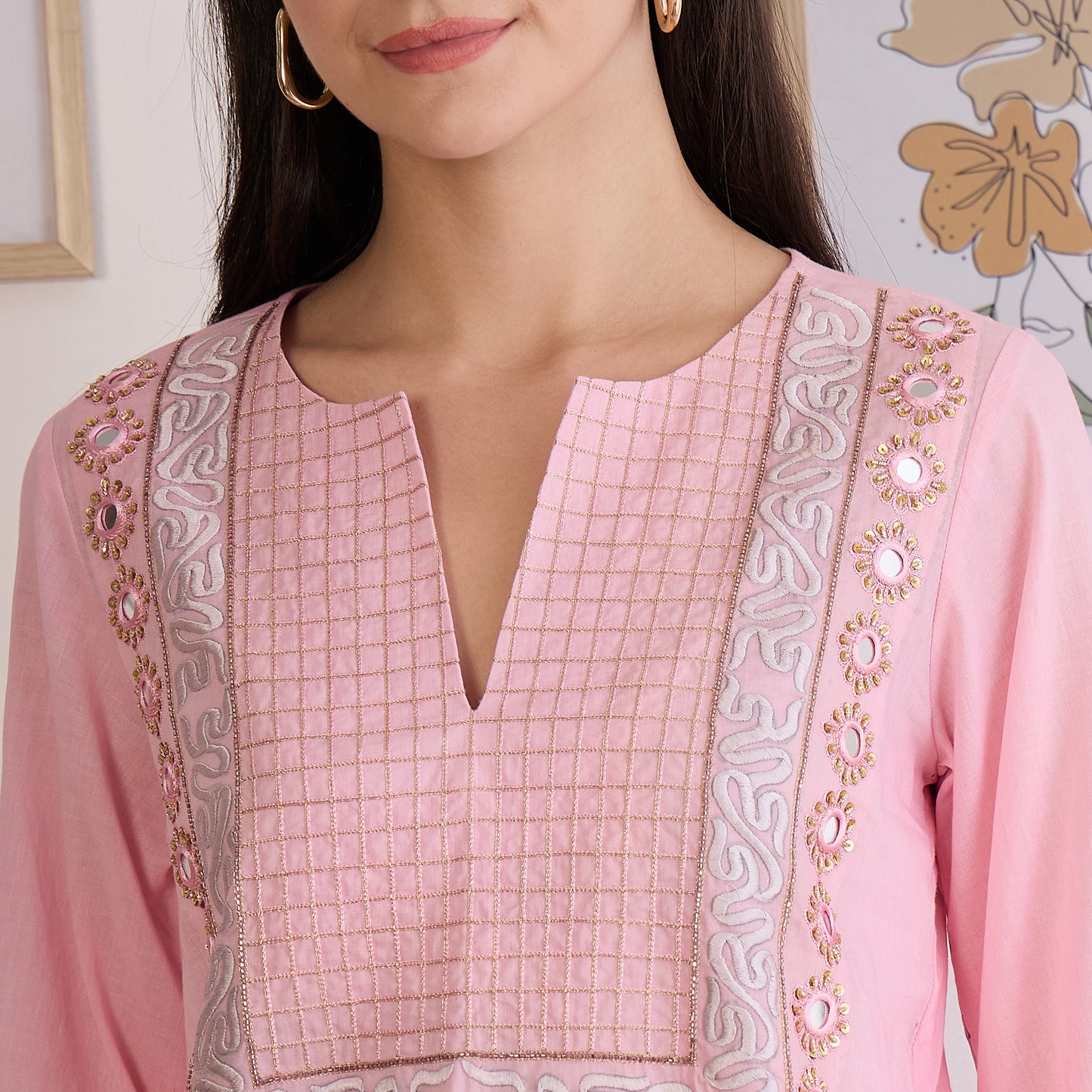 Pink Yoke Embroidered Co-ord Set