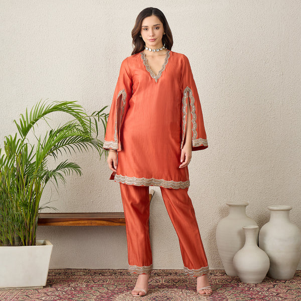 Orange Set for Women – Chanderi | First Resort by Ramola Bachchan