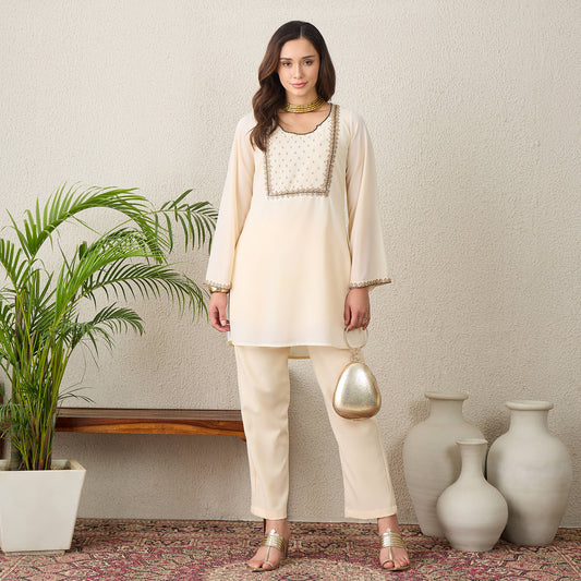 Ivory Yoke Embroidered Kurta Set