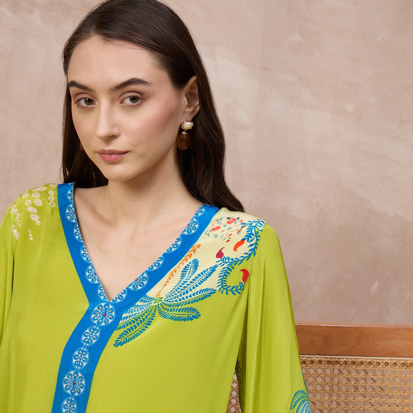 Lime Green Floral Print Set for Women – Viscose Crepe | First Resort by Ramola Bachchan