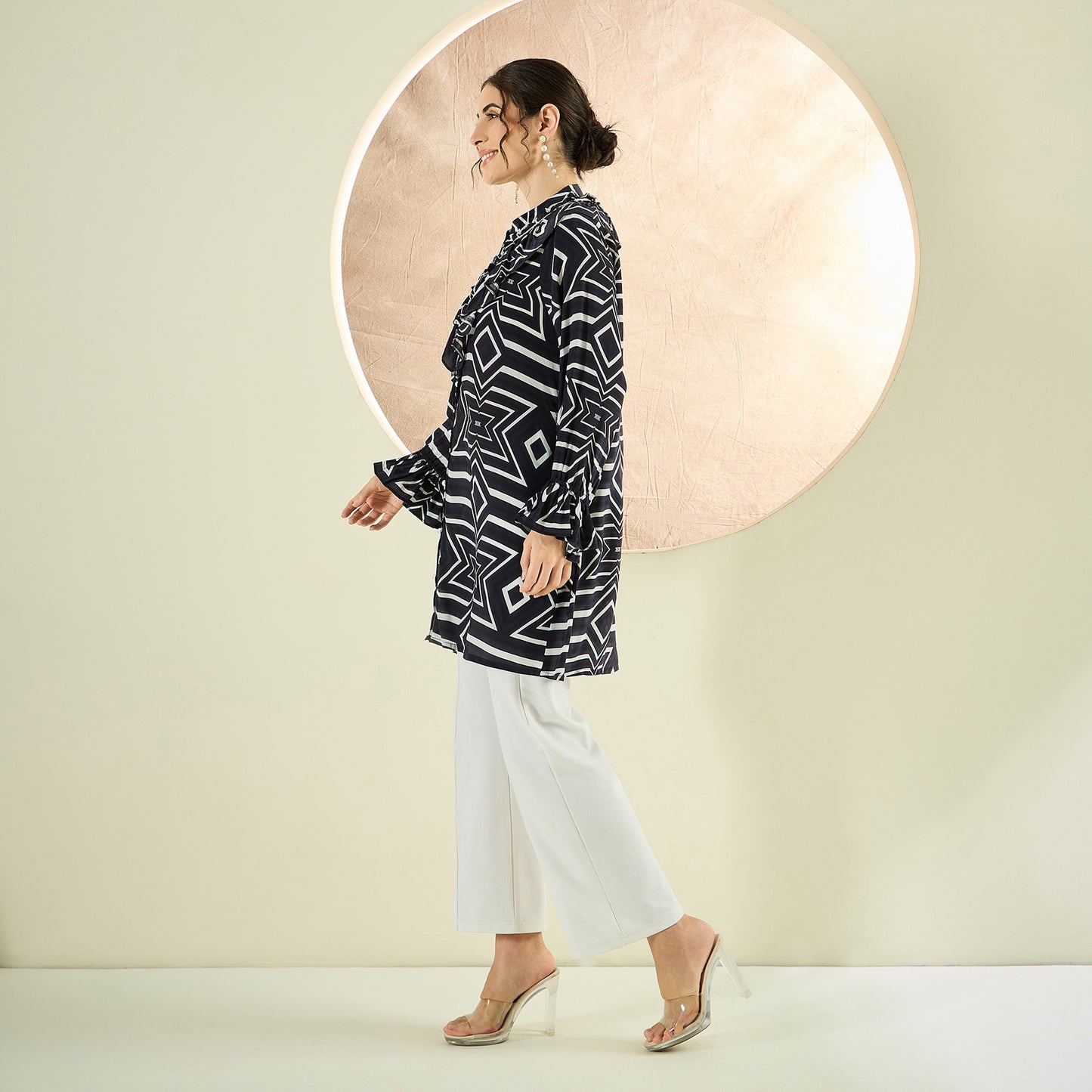 Black and White Geometric Frill Shirt