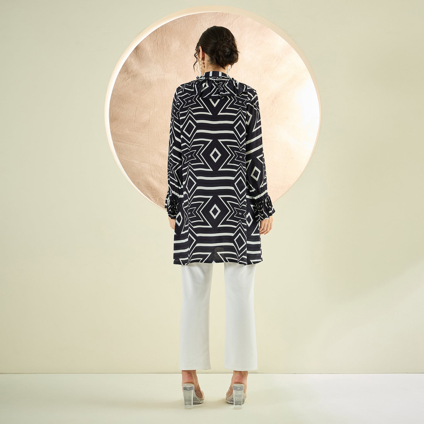 Black and White Geometric Frill Shirt