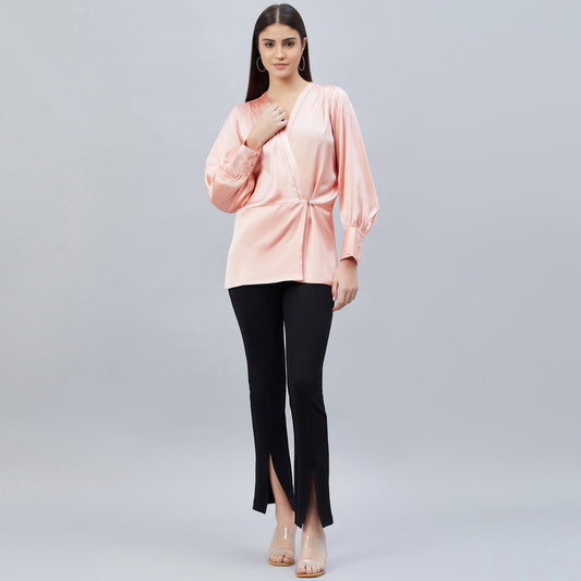 Pink Wrap Embellished Satin Shirt