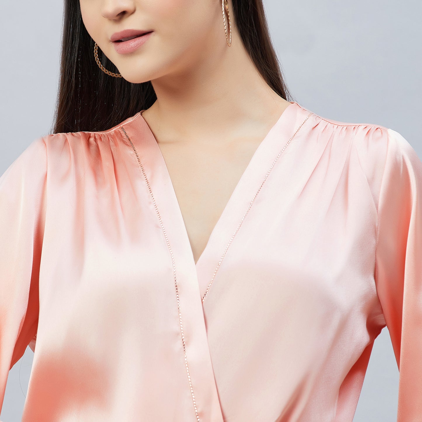 Pink Wrap Embellished Satin Shirt
