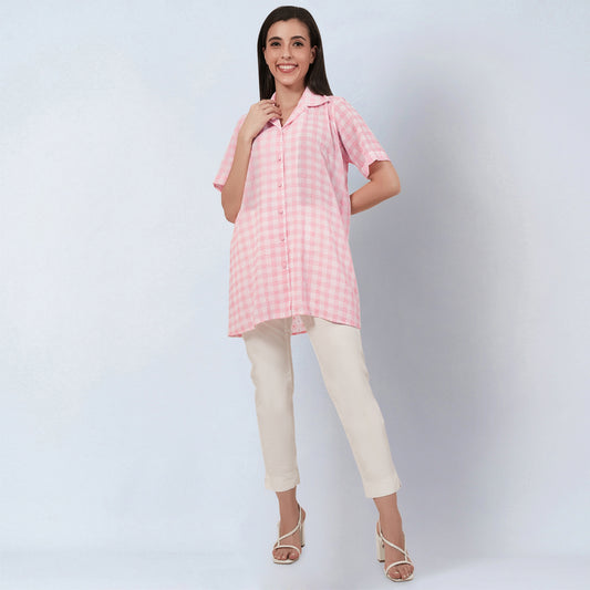 Coral Pink Checked Shirt