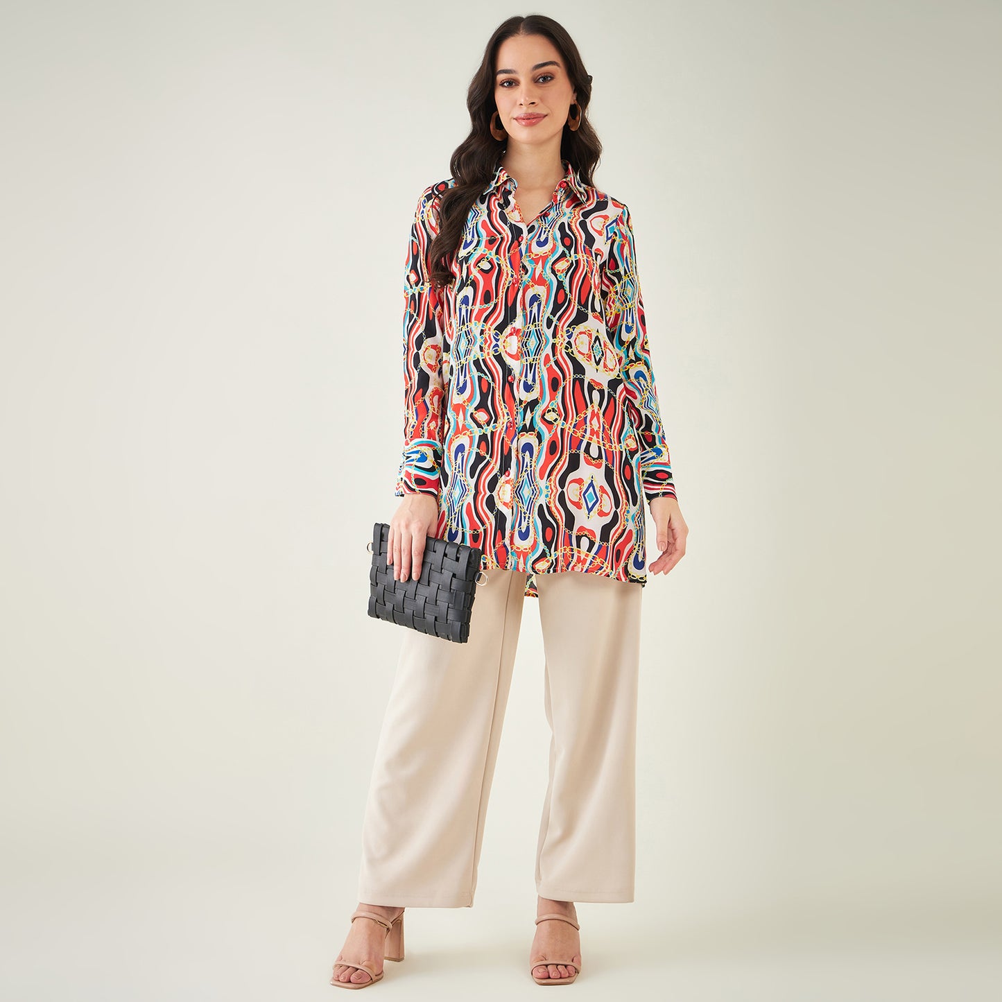 Black and Red Marine Wave Print Shirt