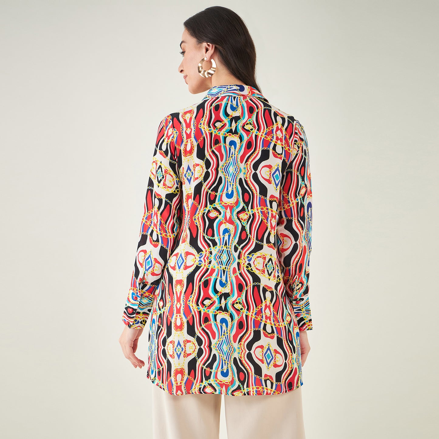 Black and Red Marine Wave Print Shirt