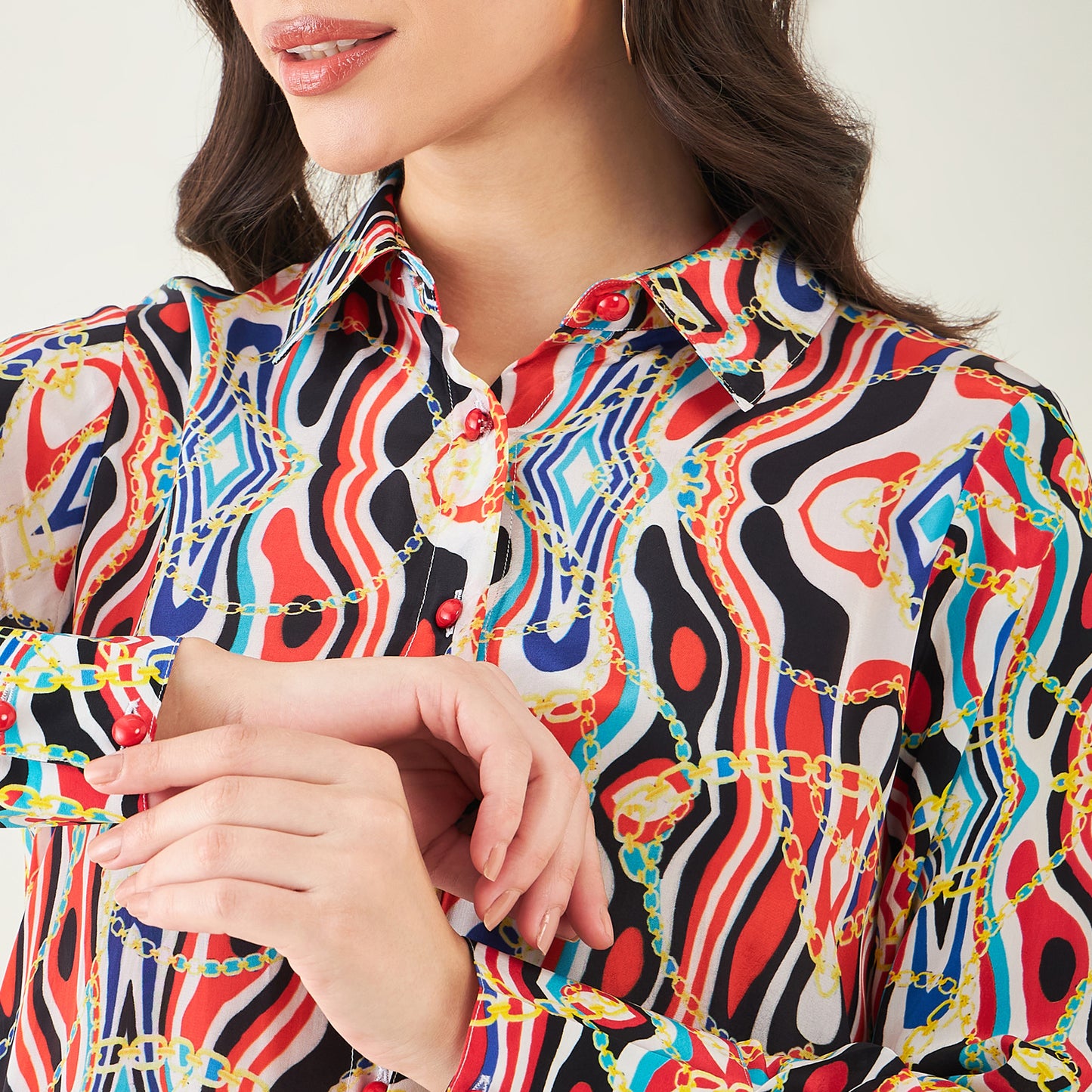 Black and Red Marine Wave Print Shirt