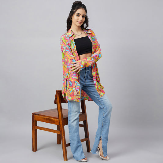 Bubblegum Pink Playful Print Boyfriend Shirt