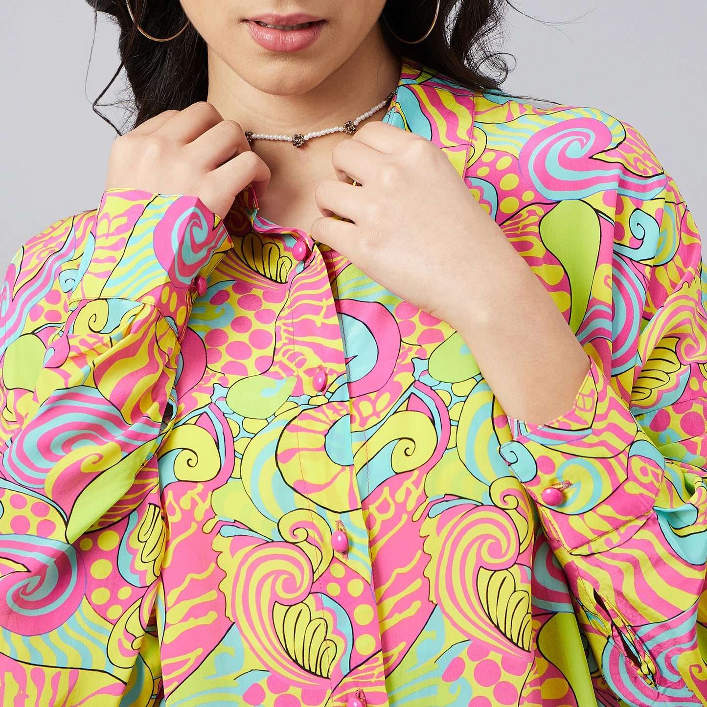 Hot Pink and Yellow Playful Print Boyfriend Shirt