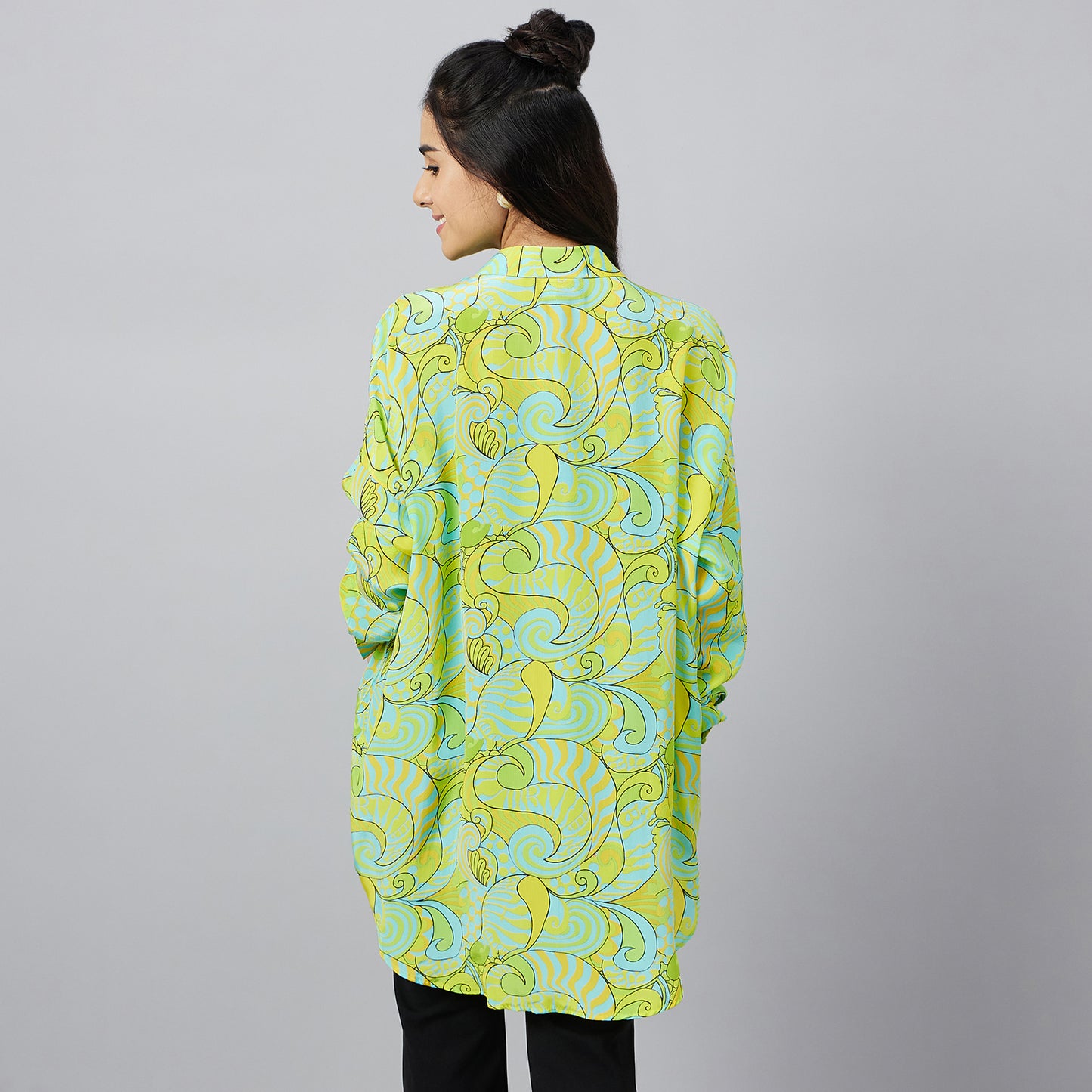 Neon Green and Yellow Playful Print Boyfriend Shirt