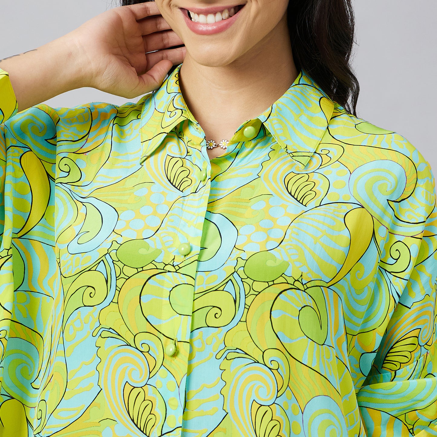 Neon Green and Yellow Playful Print Boyfriend Shirt