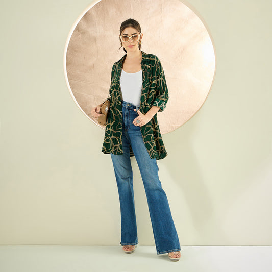 Forest Green Chain Print Shirt