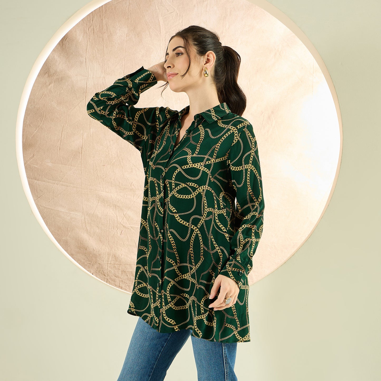 Forest Green Chain Print Shirt