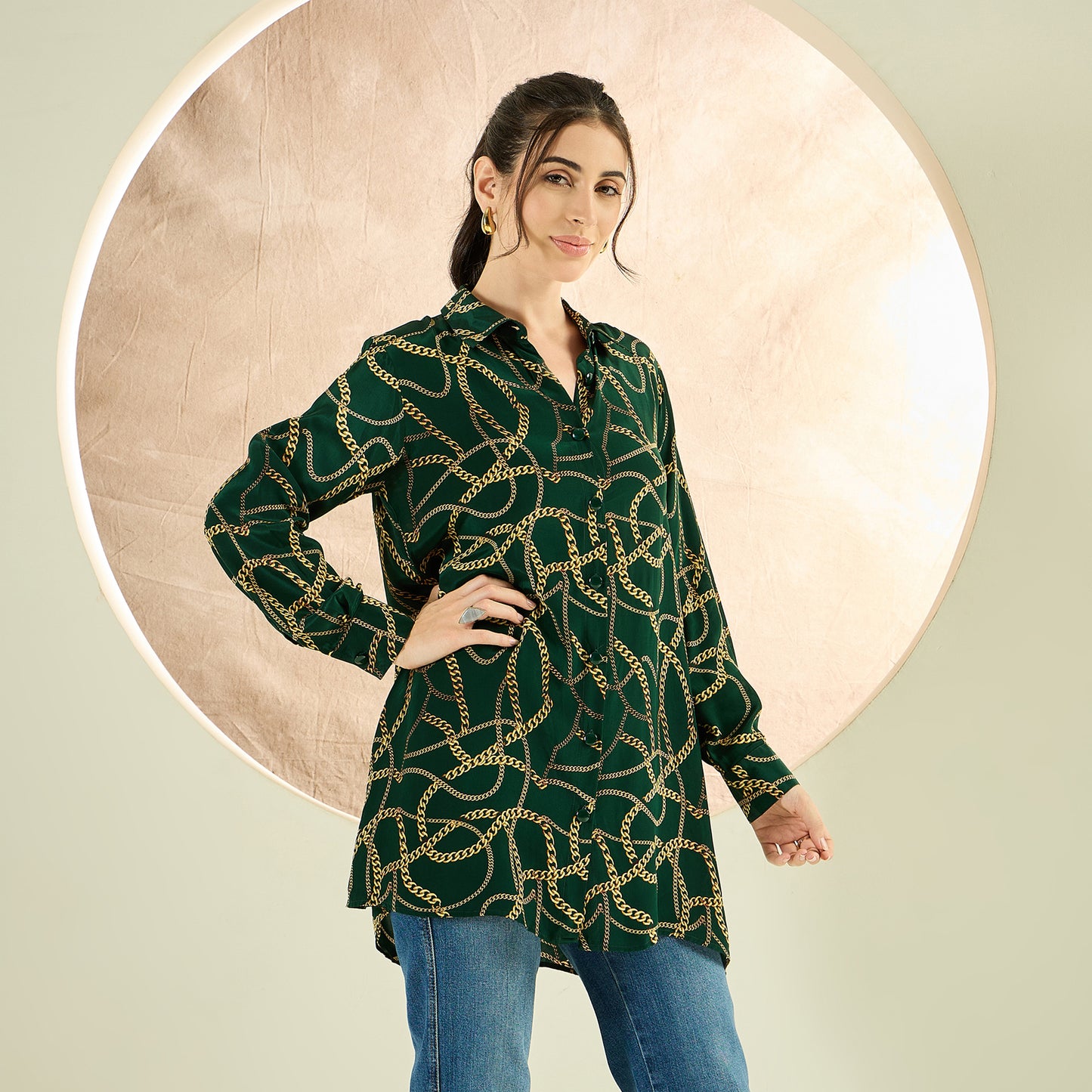 Forest Green Chain Print Shirt
