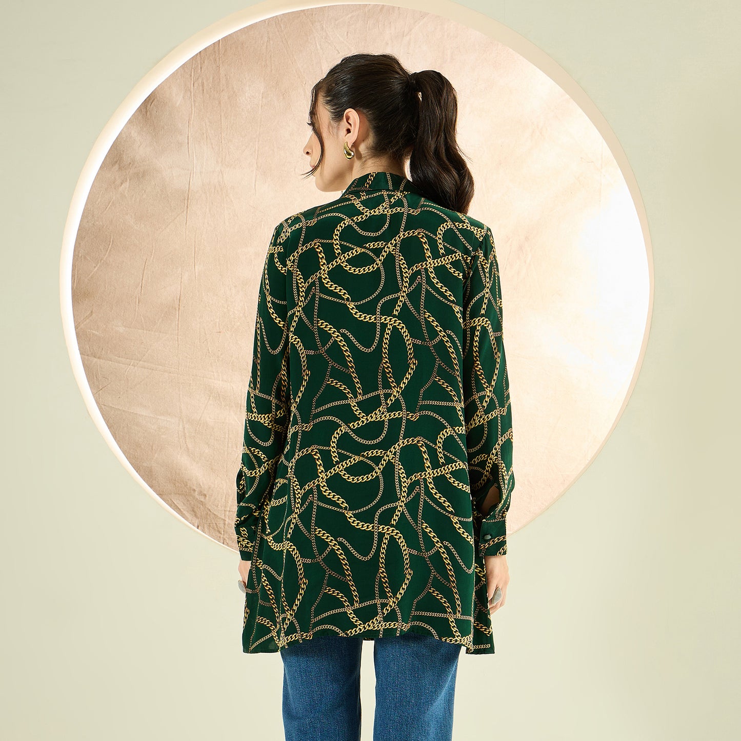 Forest Green Chain Print Shirt