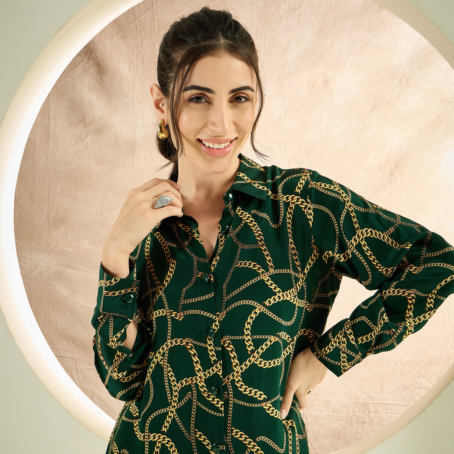 Forest Green Chain Print Shirt