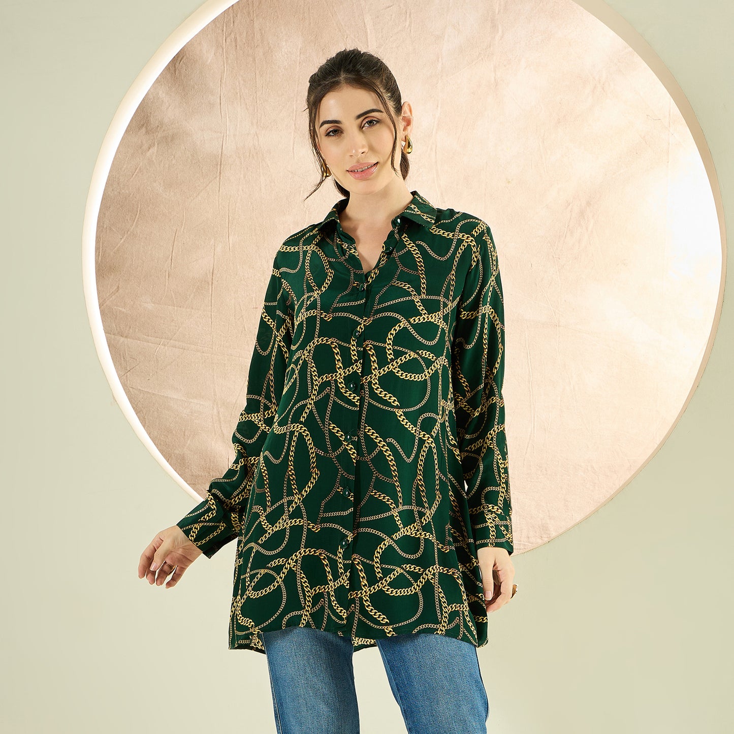 Forest Green Chain Print Shirt