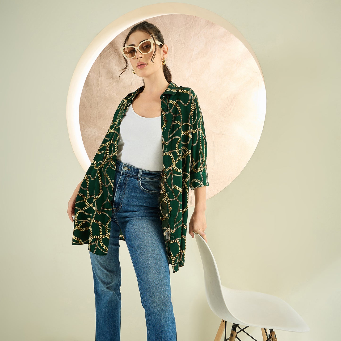 Forest Green Chain Print Shirt