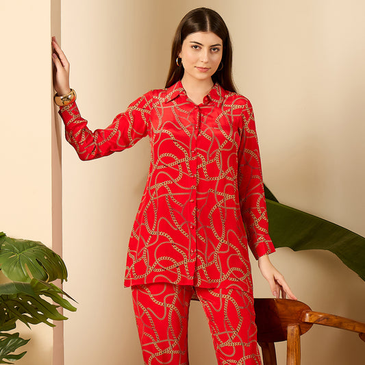 Red Chain Print Shirt
