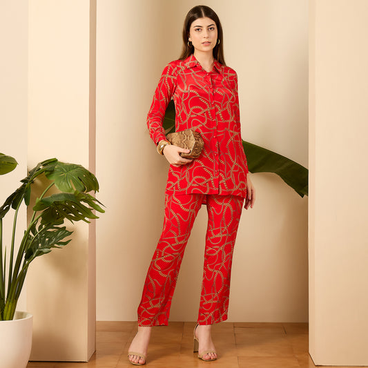 Red Chain Print Shirt