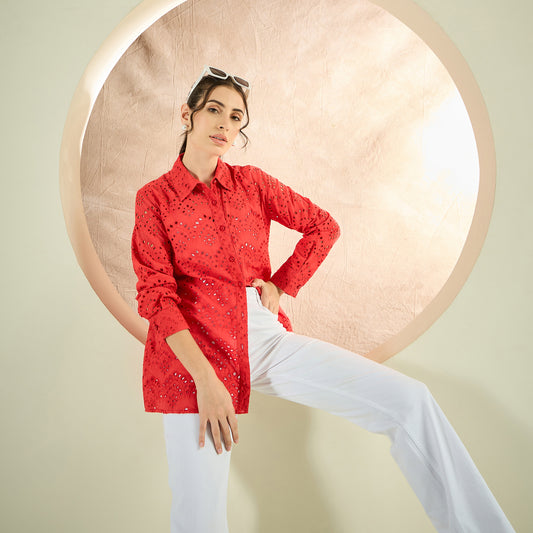 Red Eyelet Shirt