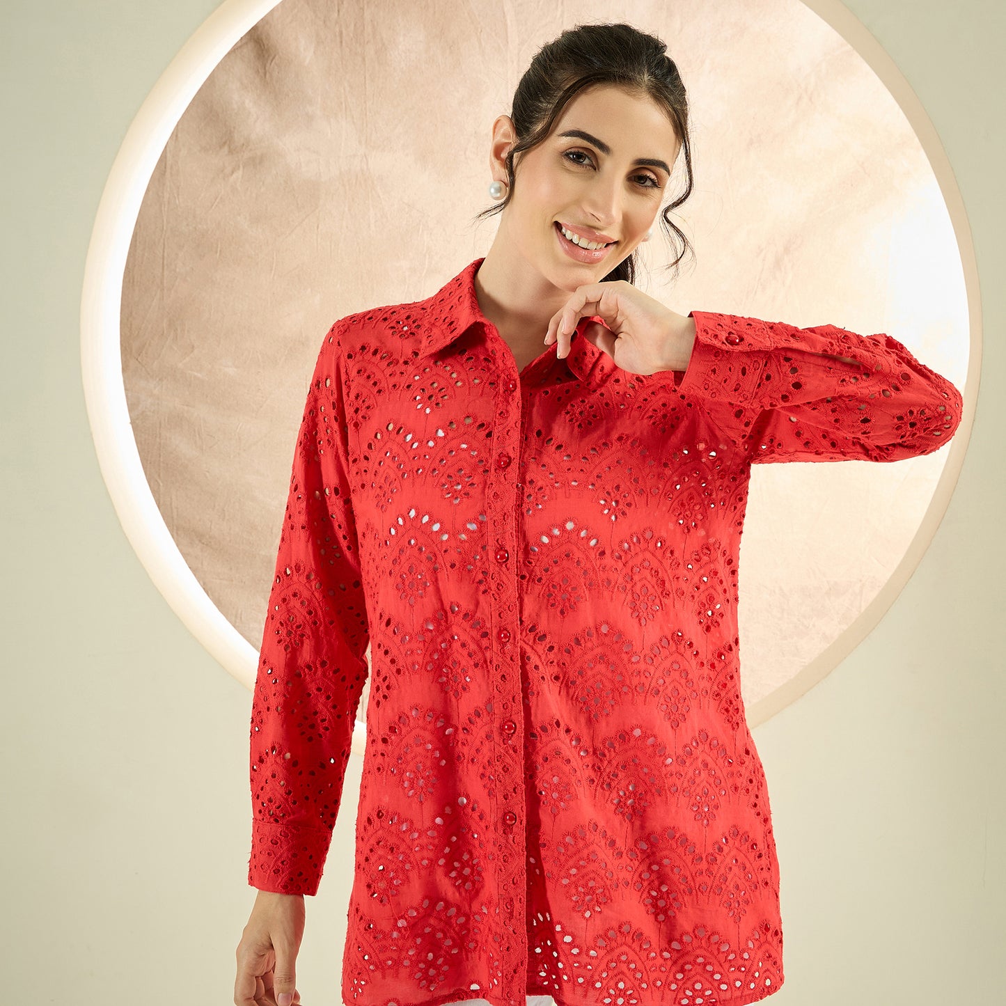 Red Eyelet Shirt