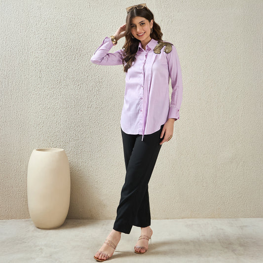 Lilac Sequin Extra Placket Shirt