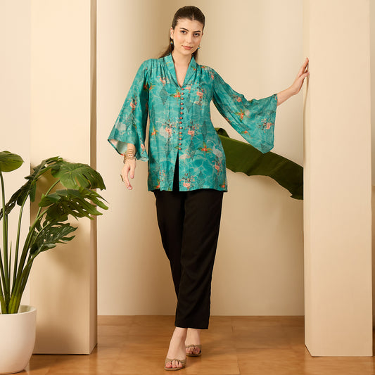 Teal Flamingo Floral Shirt