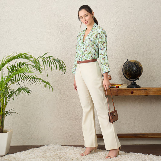 Mint Green Bird Print Shirt