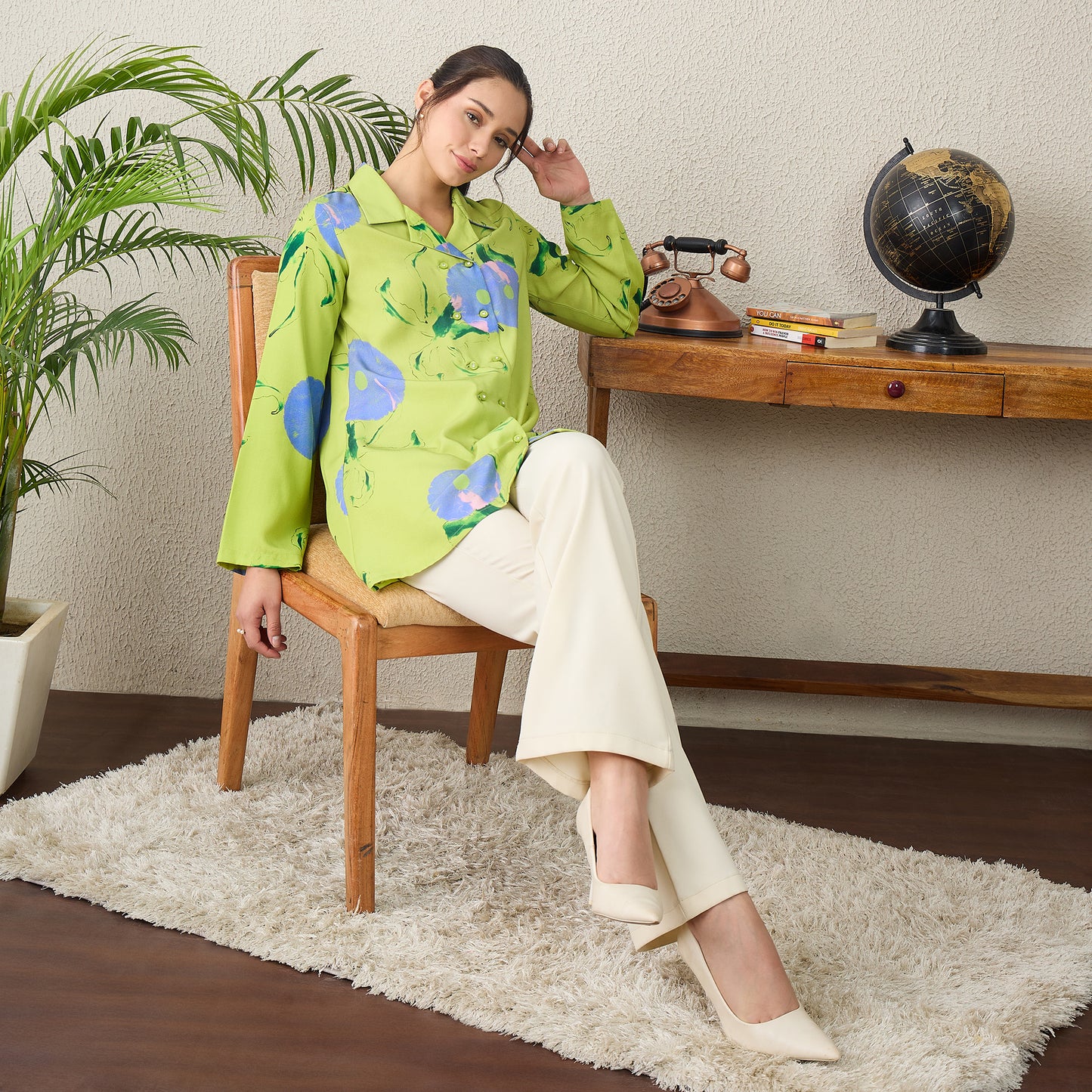 Lime Green Abstract Printed Jacket Shirt