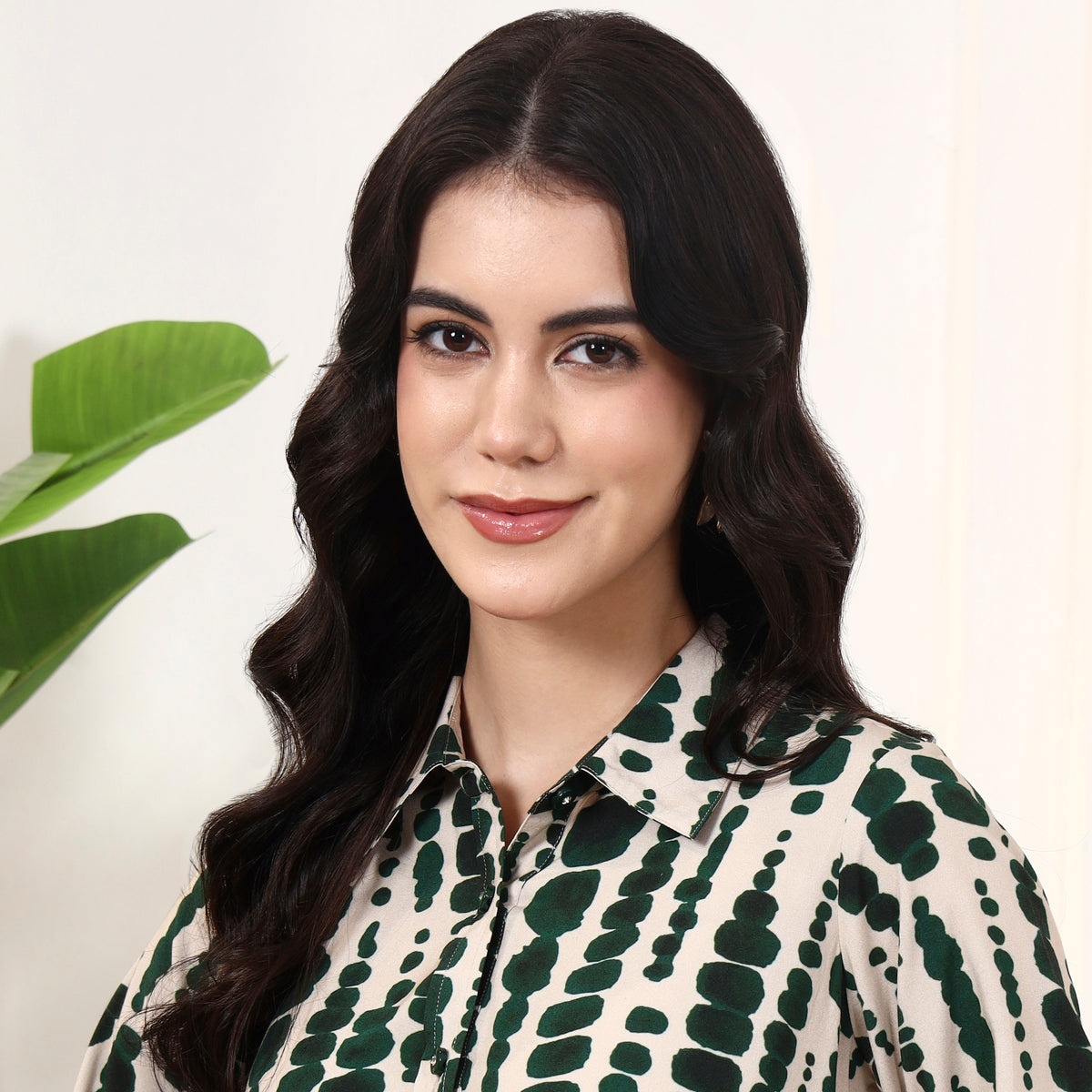 Beige and Green Tie-Dye Shirt for Women – Viscose Rayon – Close Up | First Resort by Ramola Bachchan