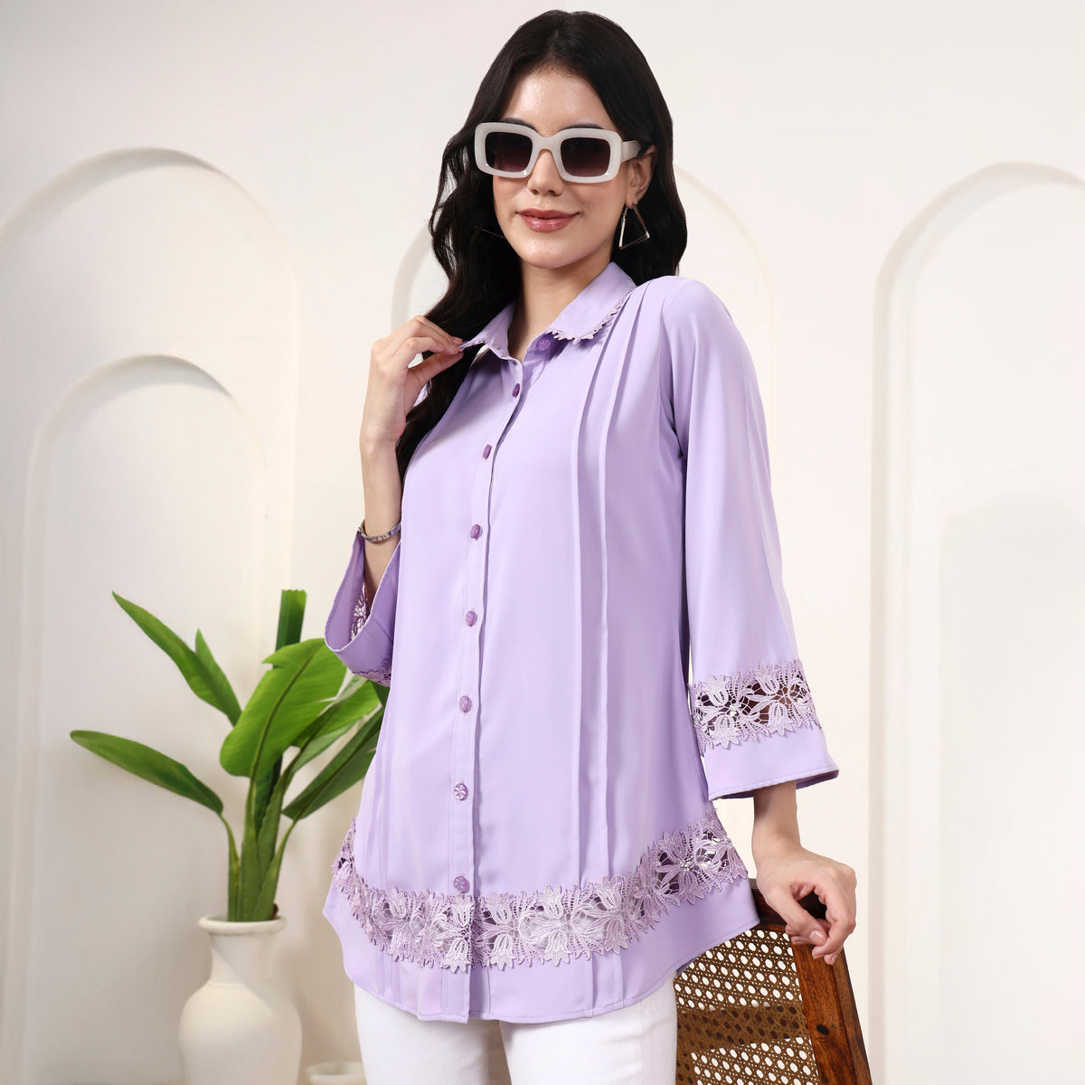 Lilac Shirt for Women – Polyester Crepe | First Resort by Ramola Bachchan